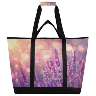 Imagem de STAYTOP Grande bolsa térmica térmica, linda lavanda dobrável para cozinha, reutilizável, lancheira, à prova de vazamento, sacola para compras, comida, viagem, praia, acampamento