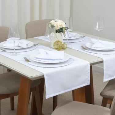 Imagem de Caminho de Mesa Oxford Classic 1,30m x 40cm – Tecido Maquinetado com Bainha Reforçada, Resistente e Elegante para Decoração de Mesa Posta (BRANCO)