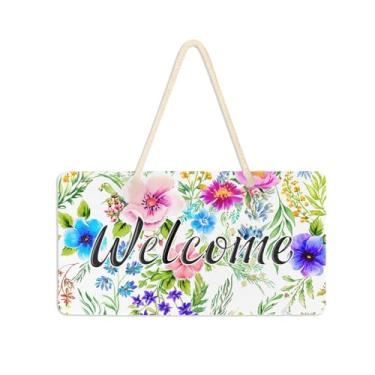 Imagem de Burbuja Placa de boas-vindas de flores botânicas para porta da frente, placa de boas-vindas de PVC para pendurar na parede varanda casa de fazenda, decoração de feriados, 15 x 28 cm
