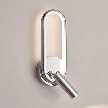 Imagem de Luminária de parede para leitura ao lado da cama, arandela de parede com anel de metal e ajuste de 350°+°, arandelas lineares ultrafinas.