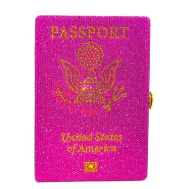 Imagem de Boutique De FGG Mini bolsas de mão retrô de cristal para mulheres, bolsa noturna com strass, novidade, formal, festa, clutch, Passaporte americano rosa choque, Mini