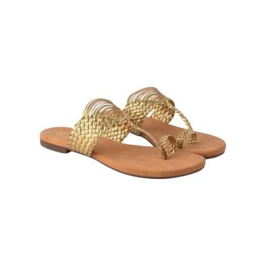 Imagem de Shoetopia Sapatilha chique e estilosa Kolhapuri para mulheres, meninas, acolchoada, casual, étnica, festa, casamento, roupa festiva, Cor dourada, 41