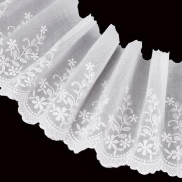 Imagem de BENECREAT Acabamento de renda com ilhós, fita bordada floral bege com borda ondulada de 15 cm de largura, acabamento de renda de algodão para costurar vestidos, roupas, decoração de casa DIY