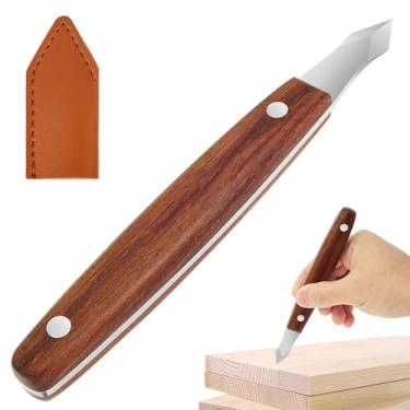 Imagem de Faca de marcação, faca de escrita para marcenaria com bainha de couro, facas chanfradas duplas de aço inoxidável de 19,6 cm com cabo de madeira, ferramenta de escriba de precisão para marcenaria e