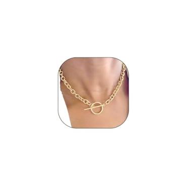 Imagem de Navirix Colar grosso com fecho OT, colar minimalista banhado a ouro, gargantilha personalizada, charmosa cor sólida OT colar de clavícula, Large, Liga de aço, Sem Pedra Preciosa