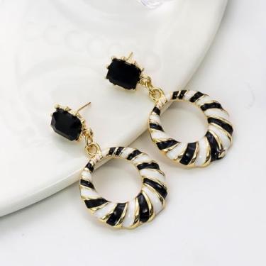 Imagem de Brincos redondos com pingente de círculo oco para mulheres, geométrico, quadrado, zircônia cúbica, esmaltado, joias, presentes