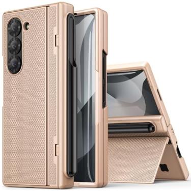 Imagem de BXYJY Capa para Samsung Galaxy Z Fold 6 com suporte para caneta S, suporte, protetor de tela e proteção de dobradiça, capa protetora de corpo inteiro de 360° para Samsung Z Fold 6, dourada