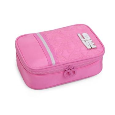 Imagem de Estojo Escolar Teen Brilhante Rosa Divisorias Fashion Kawaii Resistente Ziperes Robustos Organizador