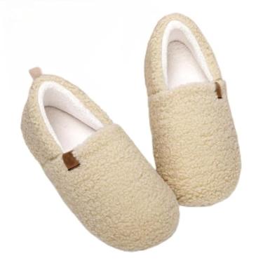 Imagem de Pantufas femininas de espuma viscoelástica para casa, aconchegantes e fechadas, com lã encaracolada, para ambientes internos e externos, Caqui, 7.5-8 Women/5.5-6 Men