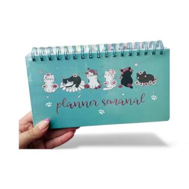 Imagem de Planner Semanal com Espiral, Tema de Gatinhos Fofos, Fundo Verde Água, A5 21x15cm, Ideal para Organização Diária e TDAH