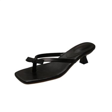 Imagem de Pantufas de bico aberto para mulheres, casual, primavera, com salto alto e sola de poliuretano, inclui caixa de sapatos, Preto, 39