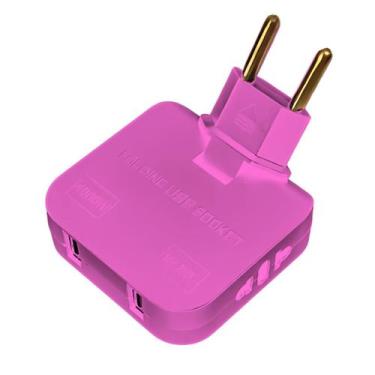 Imagem de Adaptador de Tomada Articulado 180 Com entradas USB - Hxt, Rosa