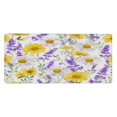 Imagem de Tapete de mouse grande com flores roxas e amarelas à prova d'água para computador estendido tapete protetor de mesa antiderrapante base de borracha para escritório, computador, teclado, laptop e mesa
