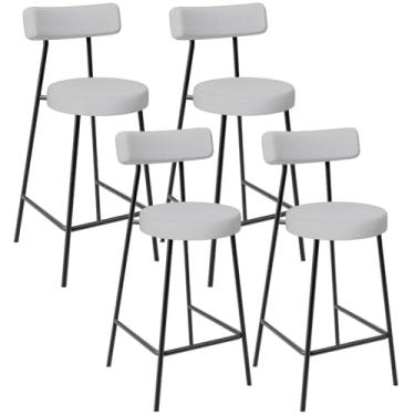 Imagem de Kit 04 Banquetas Baixa Para Cozinha Sala De Jantar Bar Bancada Milão L02 Linho Cinza - Lyam Decor