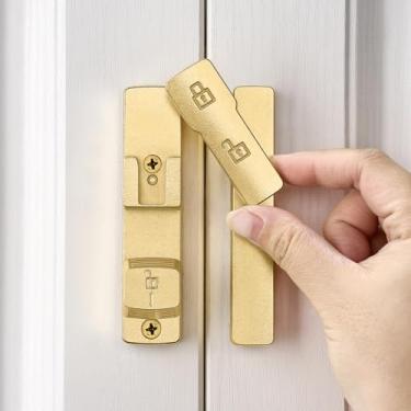 Imagem de INIRET Fechadura de porta de celeiro dourada de 180 graus, ferragens para fechaduras, fechadura de porta de liga de zinco, protege a privacidade, para porta de celeiro, armários, janelas, jardim