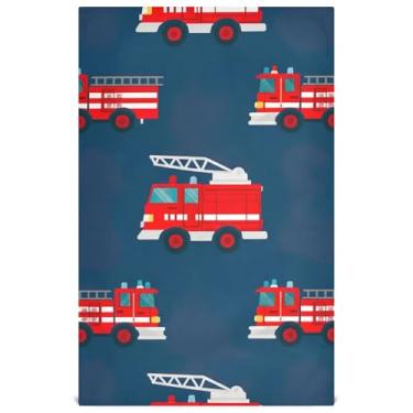 Imagem de Joisal Desenhos animados caminhões de bombeiros vermelhos azul marinho bonito chá toalha de prato toalhas de prato para cozinha panos decorativos panos de banho absorventes de banheiro 45 x 71 cm, 1