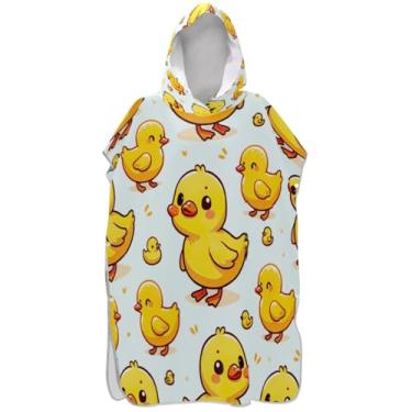 Imagem de Joisal Roupão fofo de troca de patos amarelos para adultos, poncho de surfe, toalha de banho com capuz, leve, unissex, poncho adulto com capuz