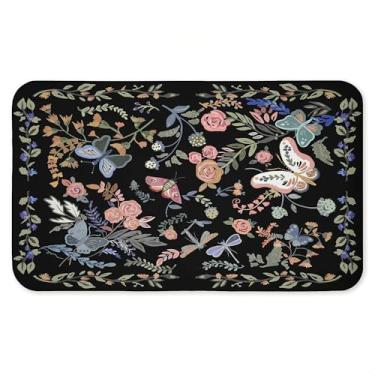 Imagem de Tapete antifadiga Dark Flowers & Garden Friends, tapete ergonômico acolchoado para cozinha e pé com suporte antiderrapante, tapete confortável ecológico, design por Ani Del Sol, 76 cm x 45 cm