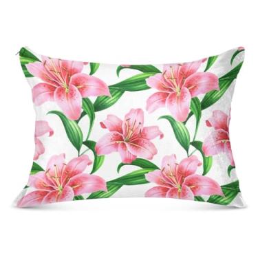 Imagem de Fronha de flanela branca de flores de lírio em aquarela com zíper King Queen capa de almofada moderna macia para cama, tamanho king, 50,8 cm x 101,6 cm