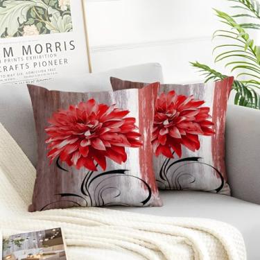 Imagem de Miuyunya Capas de almofada de veludo de Natal 50 x 50 cm pacote com 2 capas de almofada decorativas modernas quadradas abstratas com flores vermelhas a óleo com zíperes para sofá, quarto, sala de