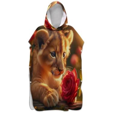Imagem de Joisal Lindo roupão de mudança de rosa vermelha tigre para adultos, poncho de surfe, poncho masculino plus size, com capuz, toalha de natação fofa