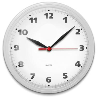 Imagem de Relógio de Parede Redondo Branco Clássico 24cm - Mecanismo Quartz Tic Tac para Decoração de Sala, Cozinha, Escritório, Ambientes Residenciais e Comerciais