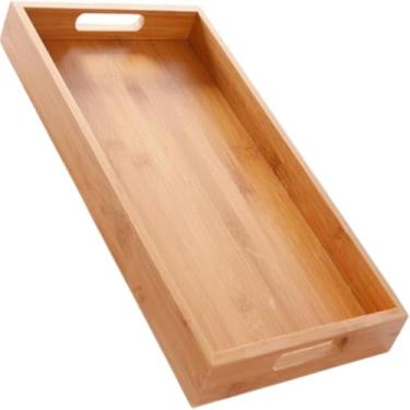 Imagem de Bandeja Retangular Bambu Madeira Decoração Café Da Manhã Alça Bambu Grande Cozinha, Sala e Escritório
