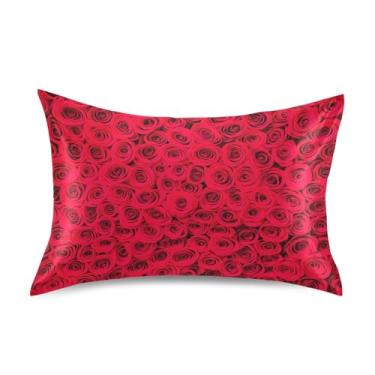 Imagem de Fronhas de cetim lindas rosas vermelhas vibrantes arte padrão queen king size almofadas decorativas decoração de cama capa de travesseiro tamanho padrão 66 cm x 50 cm