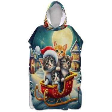 Imagem de Joisal Roupão absorvente para adultos, poncho de surfe, toalhas de banho com capuz, gatinho, gato, Natal, praia, ponchos para homens