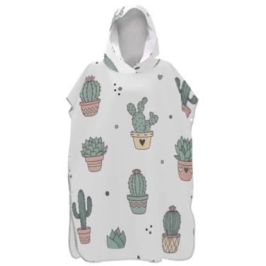 Imagem de Joisal Trocador de poncho de surfe para toalha de natação com capuz Adul fofo plus size fofo cacto suculentas branco poncho masculino com capuz