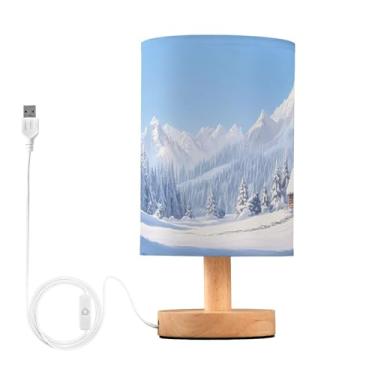 Imagem de Joisal Lâmpada de inverno Mountain Village para abajur de linho de mesa, luminária de mesa para cabeceira, lâmpadas pequenas