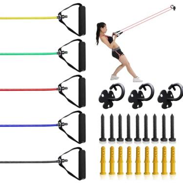 Imagem de CHEKUGOU Âncora de parede de faixas de resistência com 5 faixas elásticas, ganchos resistentes para exercícios em casa, equipamento de treinamento de força – Acessórios de academia que economizam