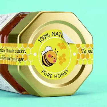 Imagem de Adesivos de mel puro à prova de adulteração 3 x 23 cm Etiquetas de selos de mel para frascos de mel Etiquetas de tampa de garrafa 280 peças