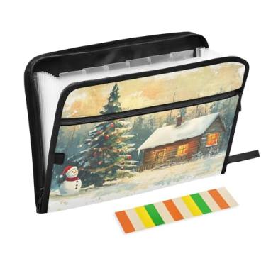 Imagem de Pastas expansíveis de cabine de Natal aconchegantes A4 arquivo sanfonado tamanho carta com zíper e etiquetas organizador de recibos