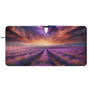 Imagem de Toldo de sol personalizado Lavender Fields Under Cosmic Sky para para-brisas de carro persianas dobráveis para janelas frontais floral automotivo, 76 cm x 149 cm