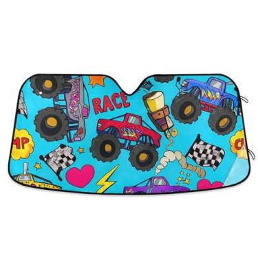 Imagem de Para-brisa colorido vibrante Monster Trucks Car Sun Shade Engraçado Personalizado Retrátil Acessórios de Carro Para-brisas Proteção Pára-brisas S, 134,6 cm x 59,7 cm