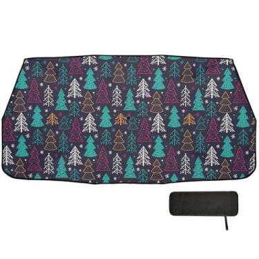 Imagem de Árvore de Natal colorida floresta pára-brisa sombra de sol dobrável bloco UV janela automotiva guarda-sol 147 x 75 cm capa de guarda-chuva de carro