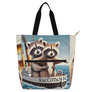 Imagem de GAIGEO Lindas bolsas femininas Raccoon Titanic para trabalho, lona, escola, bolsa de livros, bolsas reutilizáveis, amantes de livros