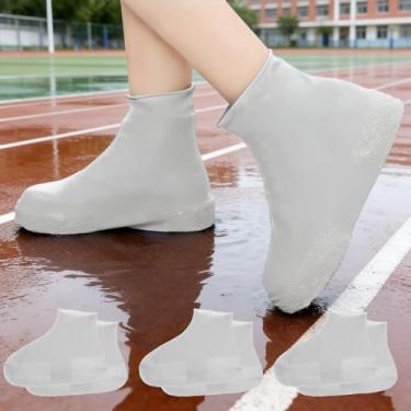 Imagem de Capas de sapato de silicone à prova d'água para mulheres e homens, reutilizáveis, antiderrapantes, galochas de chuva para caminhadas ao ar livre, viagens e ciclismo, 3 peças, branco, Medium