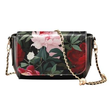 Imagem de GAIGEO Bolsa tiracolo feminina de couro rosa e azul, bolsa de ombro de couro para mulheres, bolsa de ombro feminina, Flores de peônia floral-2, One Size