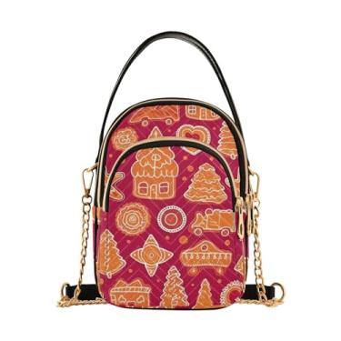 Imagem de Bolachas de gengibre em uma bolsa de ombro vermelha com zíper, bolsa tiracolo feminina, bolsa tiracolo feminina, Biscoitos de gengibre em um vermelho-1, One Size