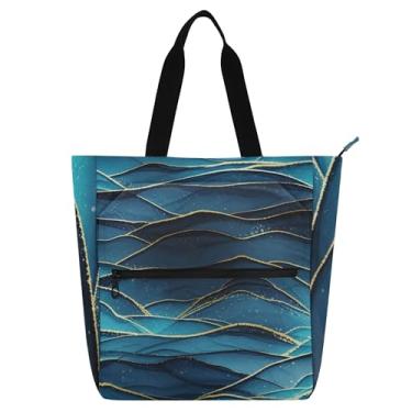 Imagem de GAIGEO Sacolas de trabalho azul-escuro turquesa para mulheres bolsa escolar de lona bolsa de professor com compartimentos