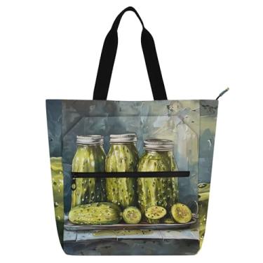 Imagem de Bolsa de trabalho feminina com pintura de festa Pickle, lona, praia, escola, bolsas infantis, bolsas fofas, para amantes de livros, presentes