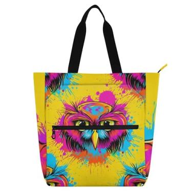 Imagem de Sacolas femininas de trabalho com coruja de lona para escola universitária bolsas utilitárias de escritório, presente para amantes de livros