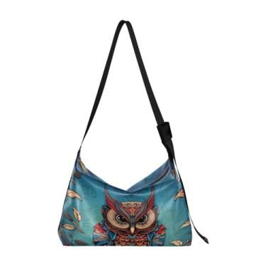 Imagem de Bolsa tiracolo moderna de borracha amarela com bolhas, bolsa tiracolo de couro, bolsas Hobo de couro para mulheres, Coruja decorativa na cor azul-4, One Size