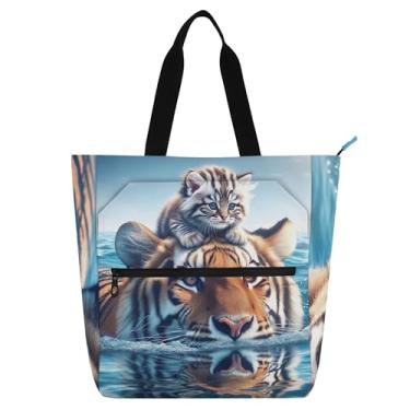 Imagem de GAIGEO Linda bolsa de trabalho para mulheres tigre gatinho bolsa de trabalho lona faculdade escola bolsas professores amantes de livros