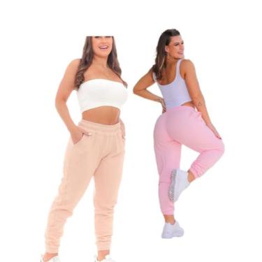 Imagem de Kit com 2 calça de moletom feminina - RAYS MODAS, Rosa, Bege, G