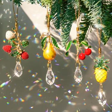 Imagem de H&D HYALINE & DORA 4 peças de apanhador de sol de cristal de frutas, strass, apanhador de sol fofo com cristais, prismas para decoração de casa de jardim de Natal