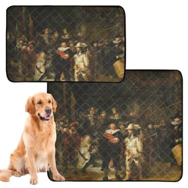 Imagem de TSENQUE Almofadas laváveis para xixi para cães, estampa Rembrandt, relógio noturno, almofada reutilizável à prova d'água para cercadinho de cachorro, absorventes para filhotes, pacote com 3 unidades