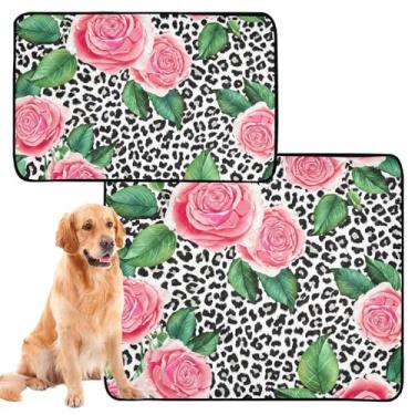 Imagem de Almofada reutilizável de rosas rosas verdes pretas leopardo reutilizável para xixi laváveis para animais de estimação, tapete de urina fofo para cães, à prova d'água, absorvente para cães, pequeno x